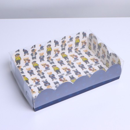 Cookie box, confectionery packaging with PVC lid, “bears”, 20 x 30 x 8 cm