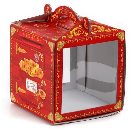 Confectionery box with a window, a chest, New Year's Post, 20 x 20 x 20 cm,-1