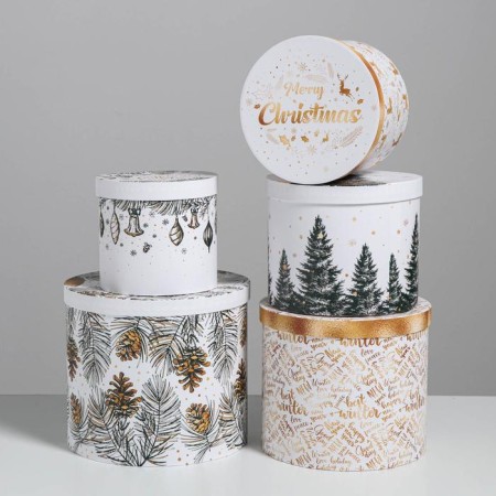 A set of gift boxes 5 in 1 “white gold”, 13 x 14–19.5 x 22 cm, New Year-2