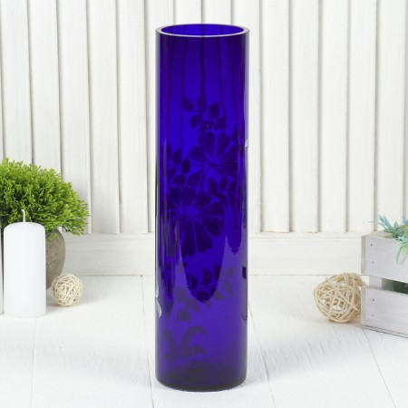 Vase "Cylinder" D 80*H 300 mm. from blue glass (manual painting) Fig. No. 8 (Bel.)-1