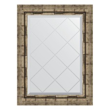 Mirror with engraving in the baguette frame, silver bamboo 73 mm, 53x71 cm