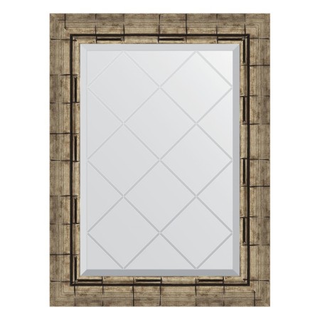 Mirror with engraving in the baguette frame, silver bamboo 73 mm, 53x71 cm