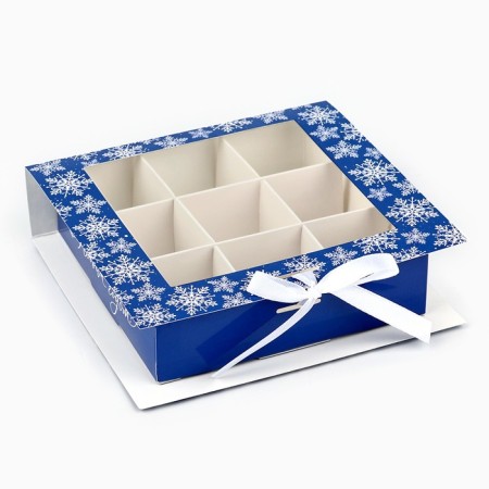 Box for 9 sweets with cells "Snowflakes" 14.8 x 13.5 x 3.5 cm, New Year-1