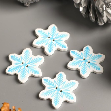 A set of buttons for creativity wood "Blue Snowflake" set of 15 pcs 3.1x2.8 cm