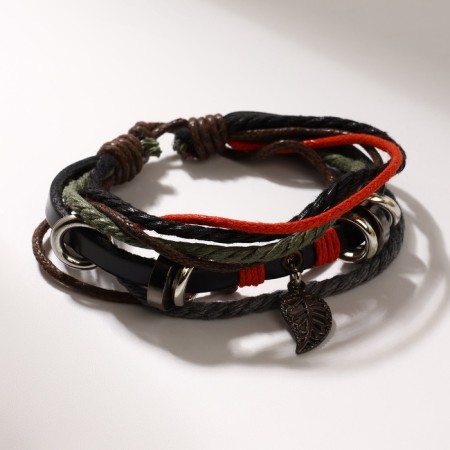 Bracelet leather “leaf” carved, 6 threads, colored, d = 5 cm-1