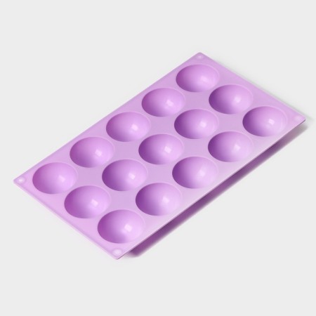 The form for baking is the “figure. Hemisphere ”, silicone, 28 × 16.5 × 2.3 cm, 15 cells (D = 4.7 cm), lilac color-3