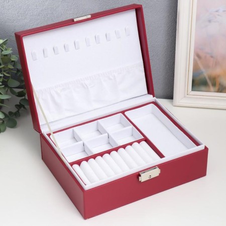 Casket to the leatherette for jewelry "Red matte" 9x23x17 cm-1