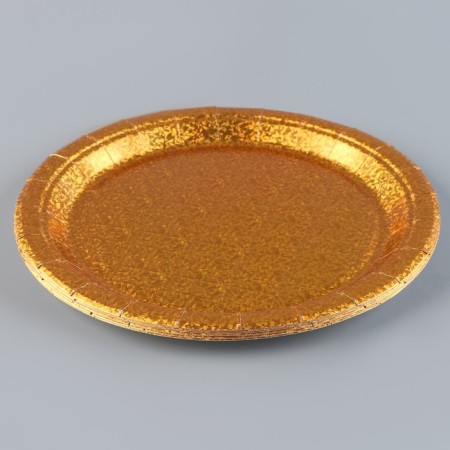 Paper plate "Hologography", in the set 6 pcs., Color gold-1