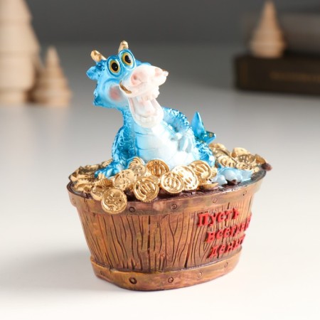 Piglite Polystone "Blue Dragon in the bathroom with coins" 10.2x7.3x10 cm-1