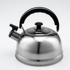 A kettle with a stainless steel whistle 