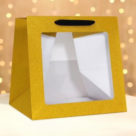 Gift New Year craft with a square bottom and window, 30 x 30 x 30 cm.