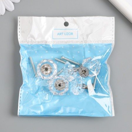 Handle for the casket Metal "Crystal Transparent" silver 2.6x2.6x2.4 cm-4