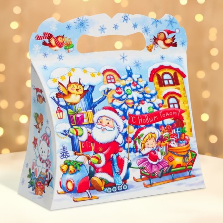 New Year. Gift box New Year's handbag "ice rink" with a game and animation 25.5 x 11 x 20 cm.