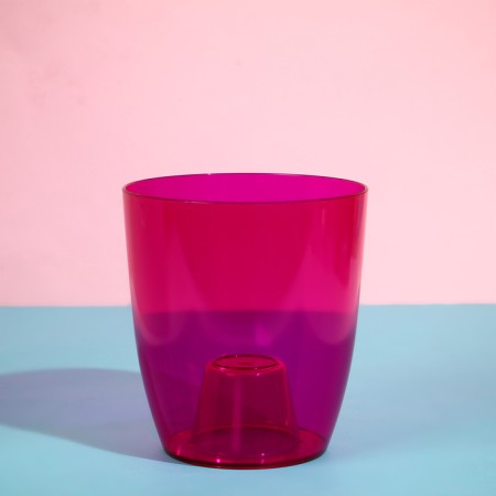 Pot for orchids, 2 l, 14.8 × 16.2 cm, round, plastic, transparent raspberry