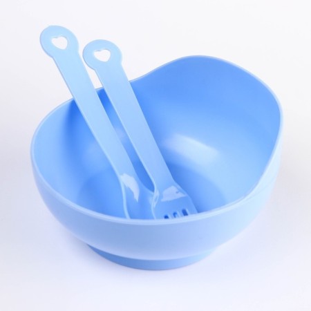 A set of children's dishes, 3 objects: a bowl 250 ml, a spoon, fork, from 5 months., Mix colors-2