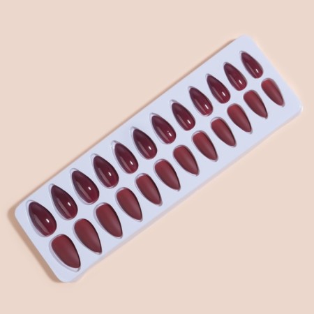 Follow nails, 24 pcs, with glue plates, the shape of the almonds, matte/glossy, cherry color-5