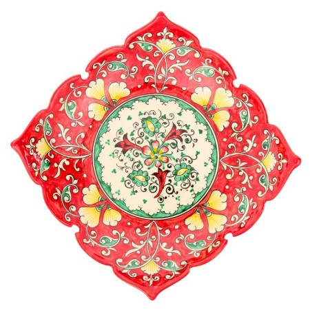 Rishtan ceramics "Flowers", 33 cm, square, red-1