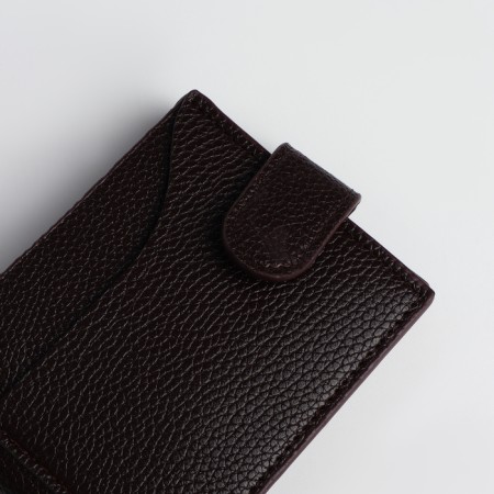 Men's purse on the button, a department for cards, coins, brown color-3