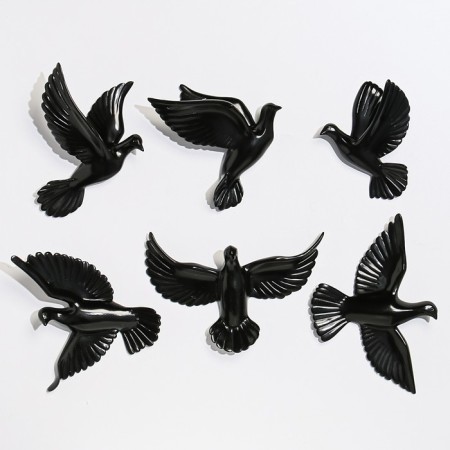 Wall deaf "Birds" 6 pieces 14 x 23.5 x 6 cm, black-1