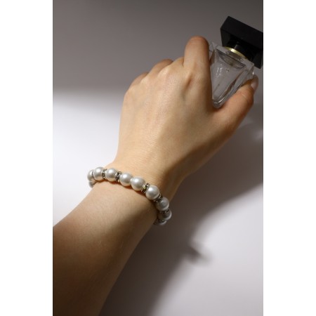 Bracelet Pearl "Bride" with rhinestones, ball No. 10, white color, d = 5.5 cm-2
