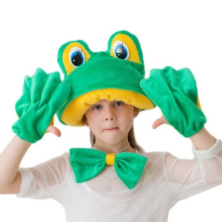 Carnival costume "Frog-ahead", fur hat, butterfly, gloves, height 122-134 cm