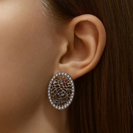Earrings with pearls "openwork" graceful, white color in silver-3