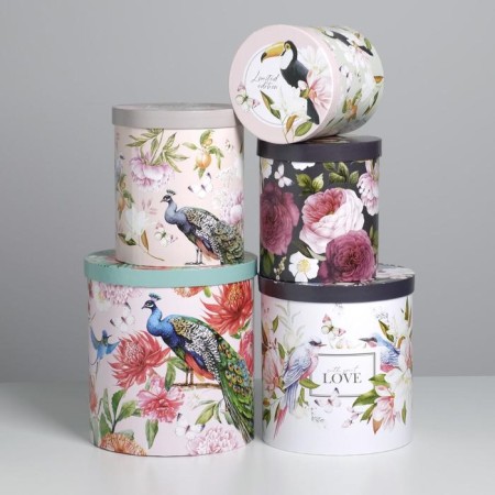 Set of boxes 5 in 1, gift packaging, Flowers, 13 x 14–19.5 x 22 cm-1
