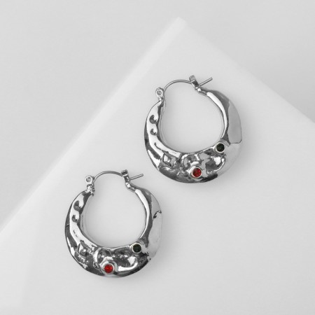 Earrings with rhinestones "Shine of evening" border, red color in silver-1