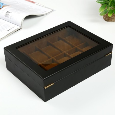 Casket Wood for watches 10 departments "Black matte" 8x26x20 cm-5
