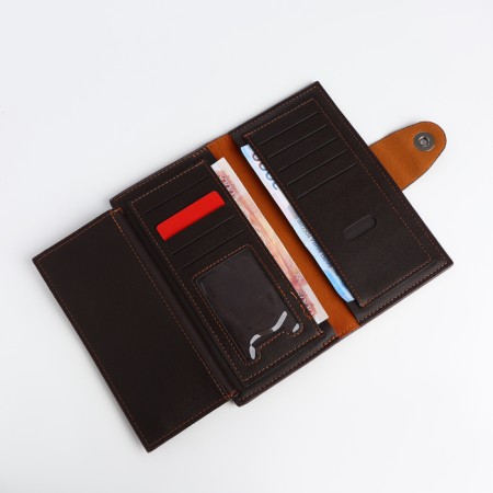 Male purse for magnet, department for cards, coins, brown color-5