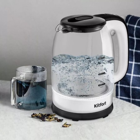 Electric kettle KitFort KT-6192, glass, 1.7 l, 1850-2200 W, white-black-2