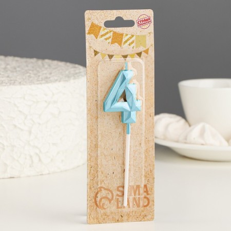 Candle in the cake on the skewer "Almaz", the number "4", blue, 4.8x2.6 cm-4