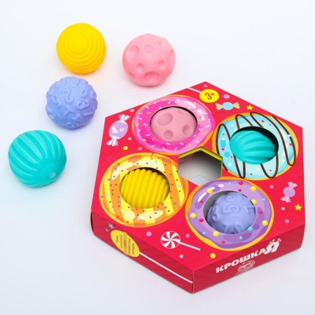A set of developing tactile balls "Donut", with a squeak, 4 pcs, crumb me-7