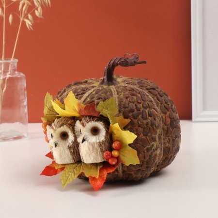 Decor "Two owls in the autumn pumpkin" 20x20x20 cm-1