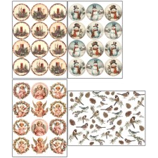 Set of decoupage cards 4 pcs “New Year's balls”, density 45 g/m2, A4 format format
