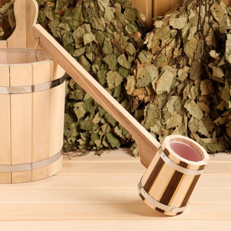 Scoop made of linden 0.3l, 50 cm, plastic insert, with a long handle, day night-5