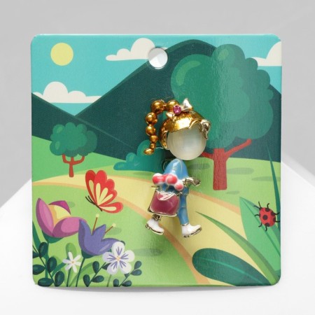 Brooch "Girl" with flowers, color in gold