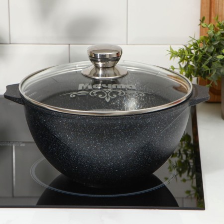 Kazan "Granite Star", 4 l, glass cover, cast handles, anti -stick coating, black color-3