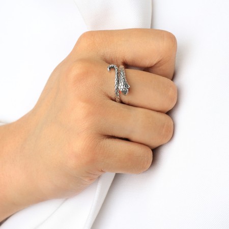 New Year! Symbol of the year 2025! The ring "snake" curl, red color in silver, dimensionless-3