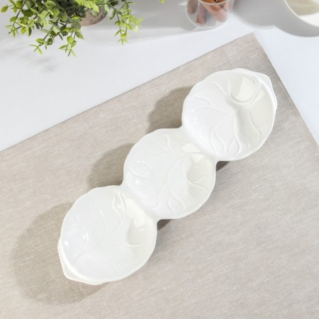 Menzhitsa ceramic 3 cells "Leaf", 40 × 12 × 4 cm, white color-1
