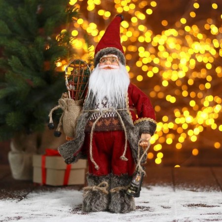 Santa Claus "in a red sheepskin coat with a flashlight" 30 cm