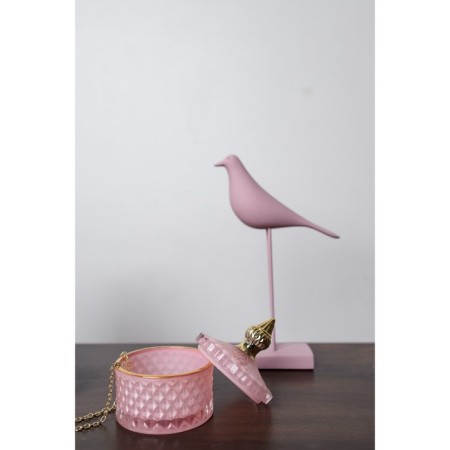 Casket Glass "Rombs and Dome" Pink with gold 11x8.5x8.5 cm-2