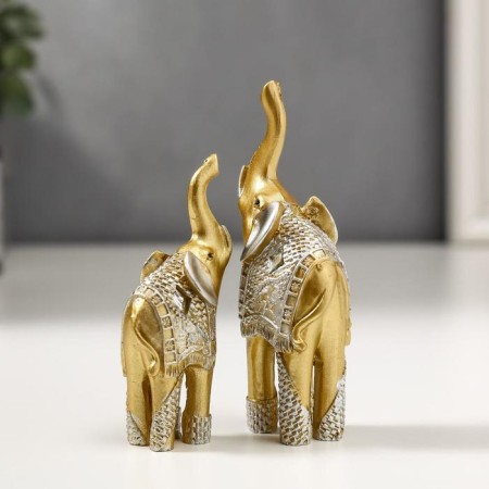 Polystone souvenir "Two gold elephants in a silver blanket" set of 2 pcs 11x8x3.2 cm-3