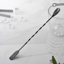 Spoon of barn stainless steel with a fork, length 32.5 cm, black color