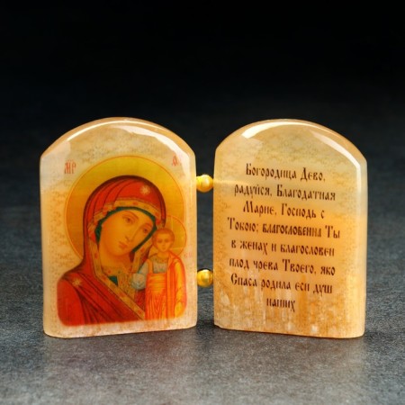 Icon "B.M. Kazanskaya", with prayer, selenite