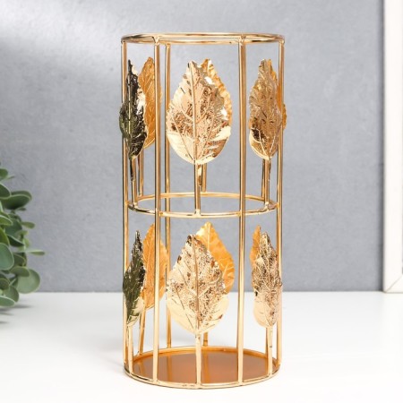 Summary Metal for 1 candle "Golden leaves" cylinder 19x9x9 cm-1