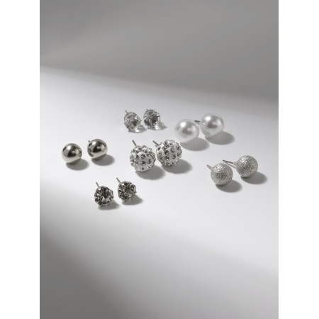 Pusets 6 pairs "Pearls" mined d = 8-11 mm, white color in silver-3