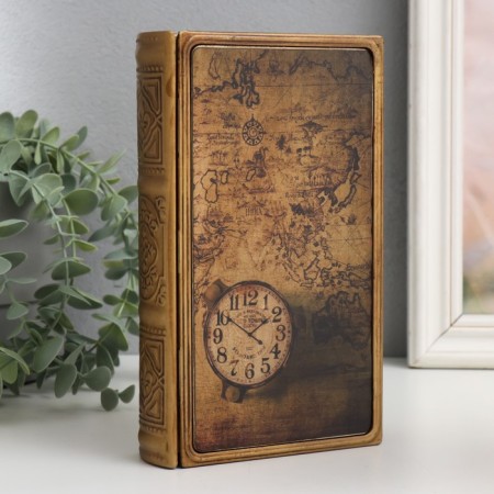 Broke-book metal, leatherette "Old map and watch" 20x12x4 cm
