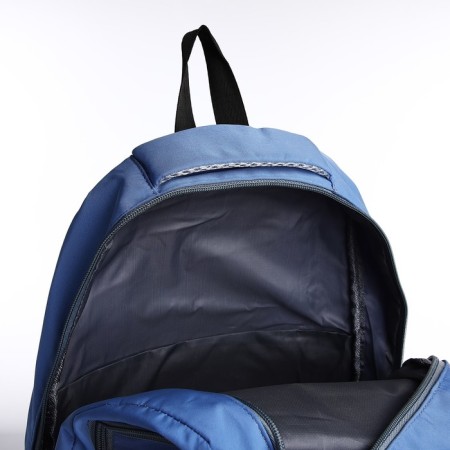 Youth backpack from textiles, 2 departments, 3 pockets, blue color-5