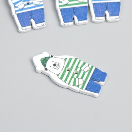 Buttons wood for creativity 2 punctures "Bear in vest" set 16 pcs 1.6x3.5 cm-1